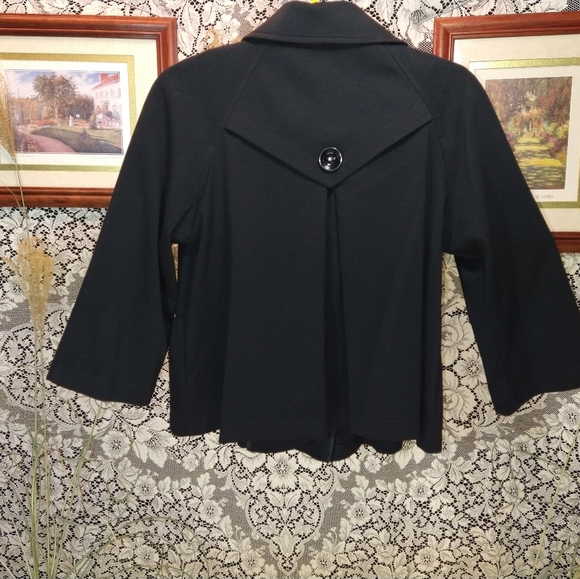 Sara Campbell black peacoat ruffled edge double breast Chevron design button up - Picture 3 of 4